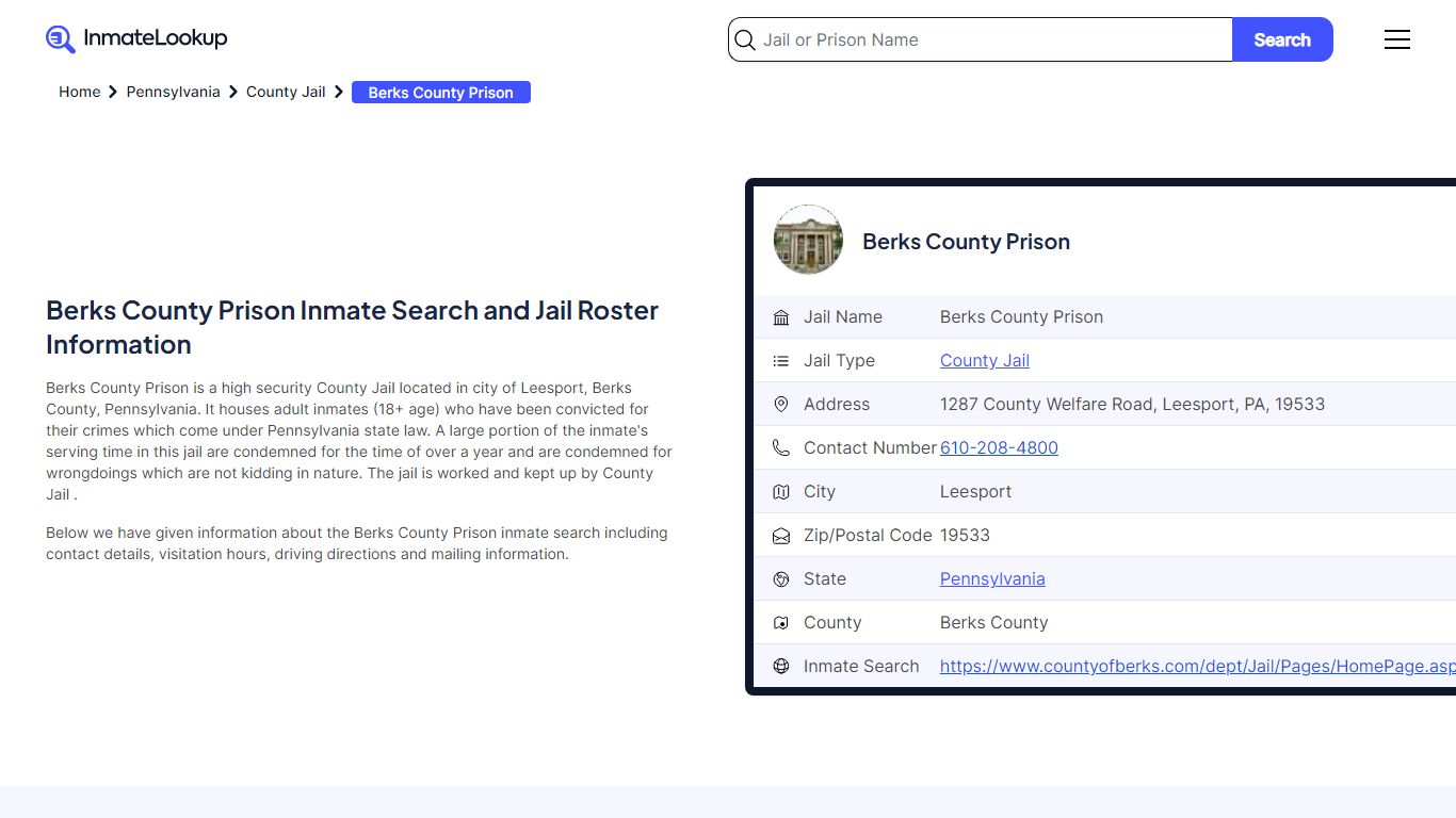 Berks County Prison (PA) Inmate Search and Jail Roster Information